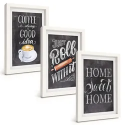 BILDER SET 3er Set - 20x30 cm Weißer Rahmen - Kaffeeroller, heimelige Wärme