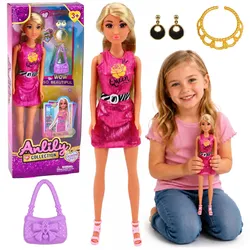 Anlily-Puppe im rosa Kleid, Handtasche, Schmuck, Accessoires-Set