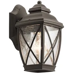 Außenleuchte Wandlampe ALU Glas H 26,5 cm Bronze Laterne Gartenlampe Klassisch
