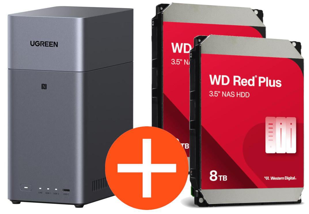 UGREEN NASync DH2300 NAS System 2-Bay 16TB inkl. 2x WD WD80EFPX NAS HDD - 8 TB DH2300 + 2x WD80EFPX