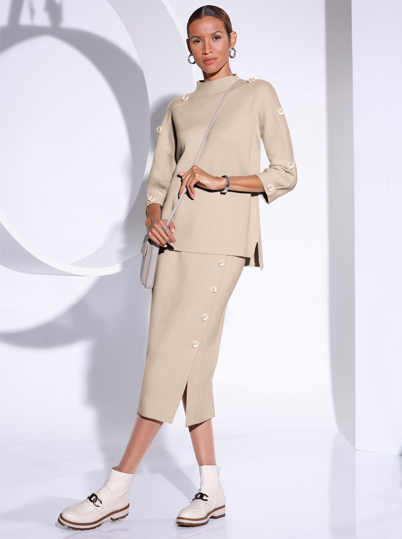 Fledermauspullover CREATION L "Wollmix-Pullover", Damen, Gr. 40, beige (sand), 50% Polyacryl, 50% Wolle, unifarben, Pullover Fledermauspullover sand 40