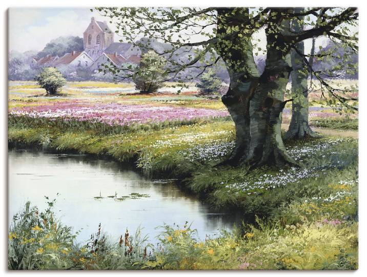 Leinwandbild ARTLAND Das Dorf , grün (farbe bild(er): grün), B:80cm H:60cm, Bilder, Leinwandbild, auf Holzrahmen gespannt