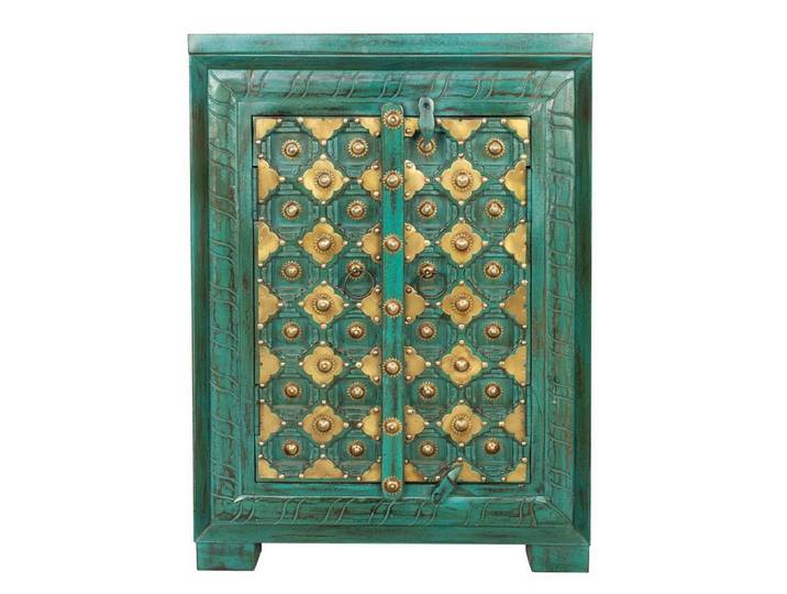 Oriental Galerie Nachttisch Türkis Gold Nachttisch Nachtschrank Marin Antik Design Indien 70 cm