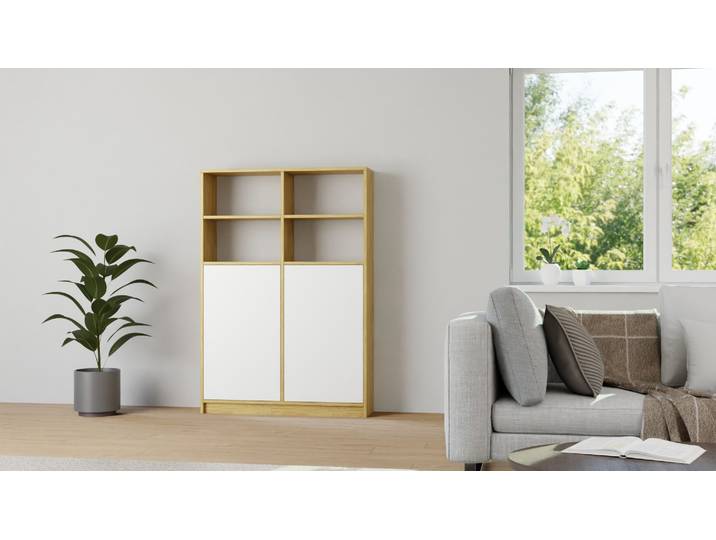 Bücherregal mit Türen Eiche Natur geölt