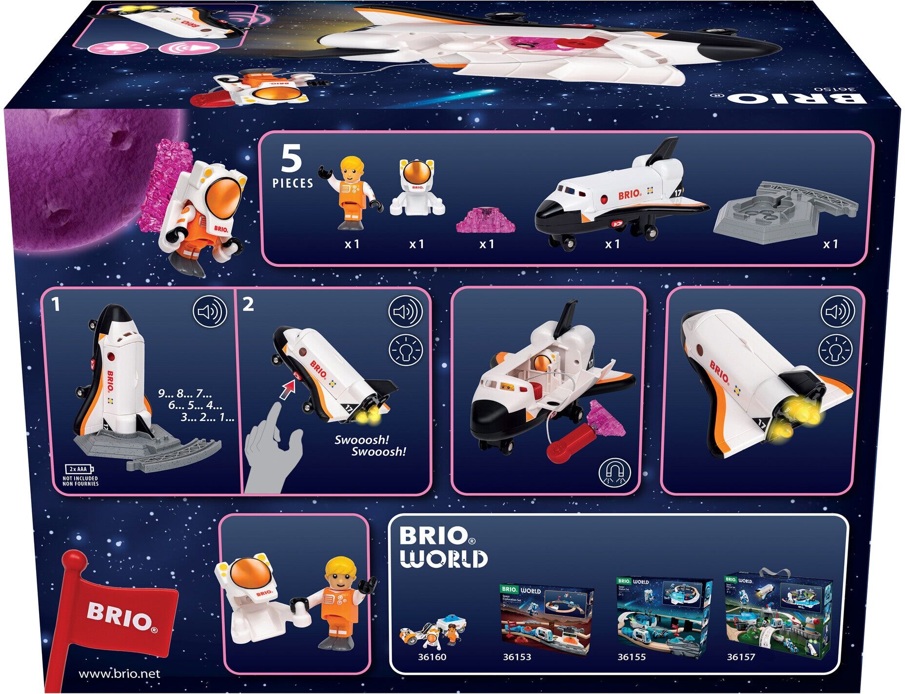 Brio World Space Shuttle with Light and Sound for Kids - 5-Piece Playset with Astronaut Figure and Interactive Features