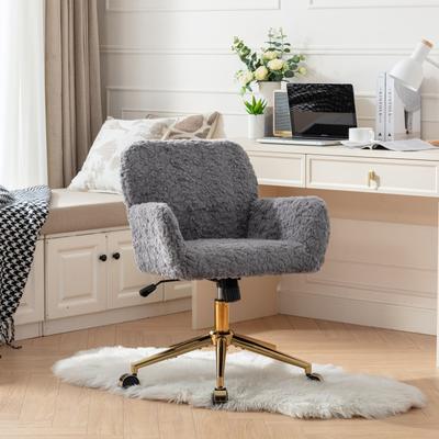 Ostweer Featured Upholstered Study Chair Office Chair, Armchair Home Computer Chair Gray Swivel Chair with Casters