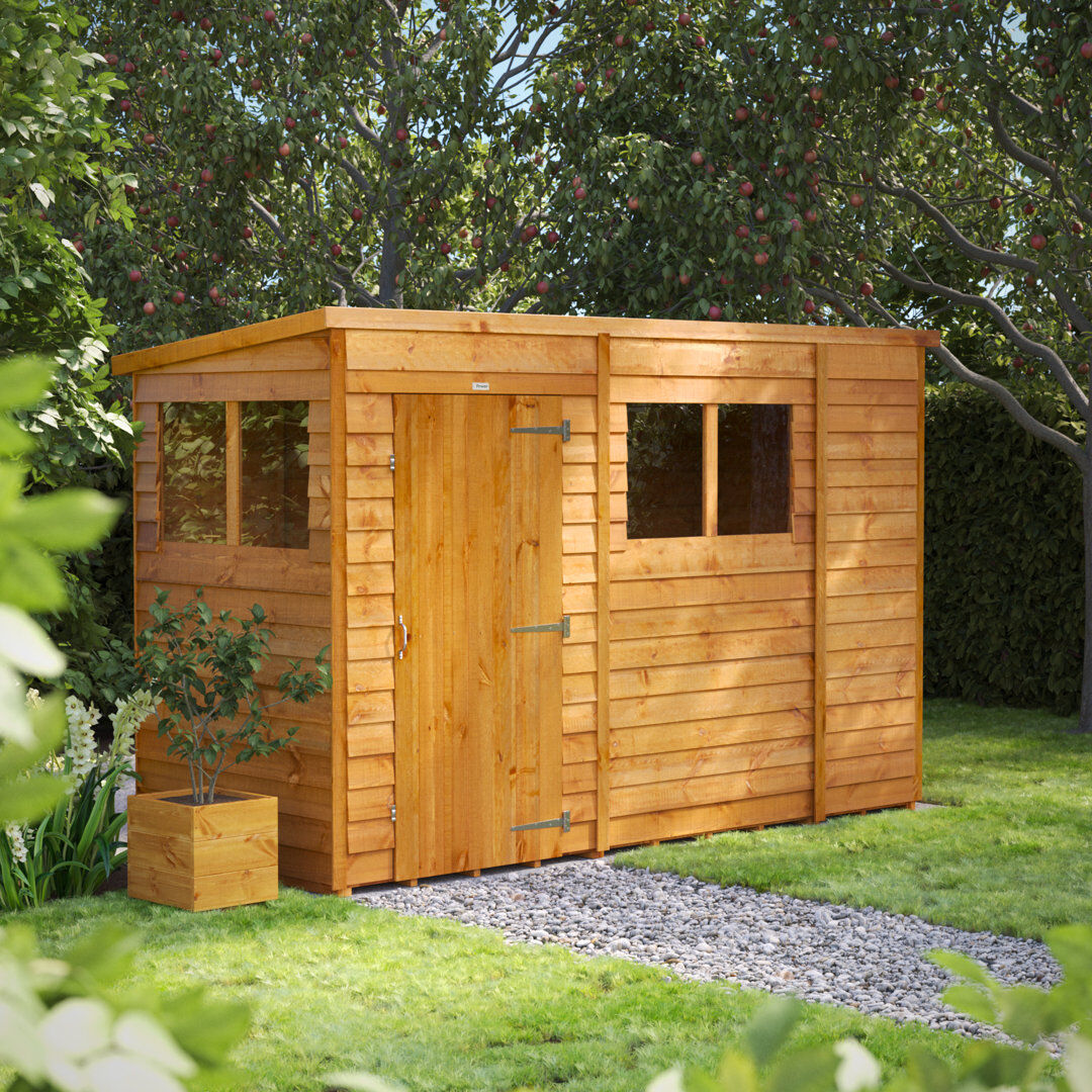 Powersheds 10 x 4ft Timber Overlap Pent Garden Shed Golden Brown 130.8cm W X 311.6cm D X 202.8cm H
