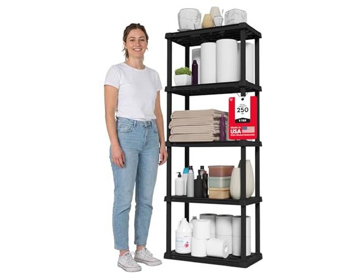 Iris USA Robustes Kunststoffregal mit 5 Ebenen, 162,6 cm hoch, 18 kg pro Regal, modulares Garagenregal, Aufbewahrungs-Organizer für Zuhause, Keller, Waschküche und Hauswirtschaftsraum, 30,5 cm T x 61