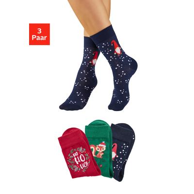 Freizeitsocken H.I.S "Damen Weihnachtssocken", Damen, Gr. 39-42, 1x grün, 1x rot, 1x blau, Baumwollmischung, elastisch, Socken, mit lustigen Motiven