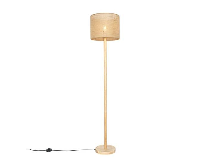 Lampadaire intelligent en bois avec abat-jour en lin naturel 32
