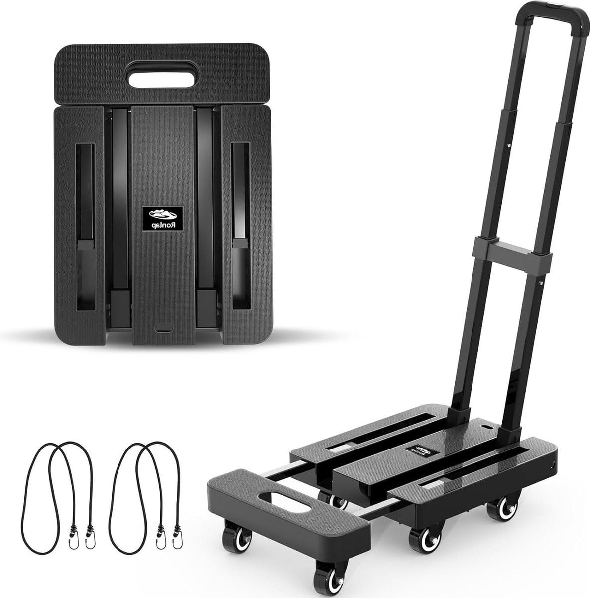 Opvouwbare steekwagen met 6 wielen, zwart, draagvermogen 225 kg