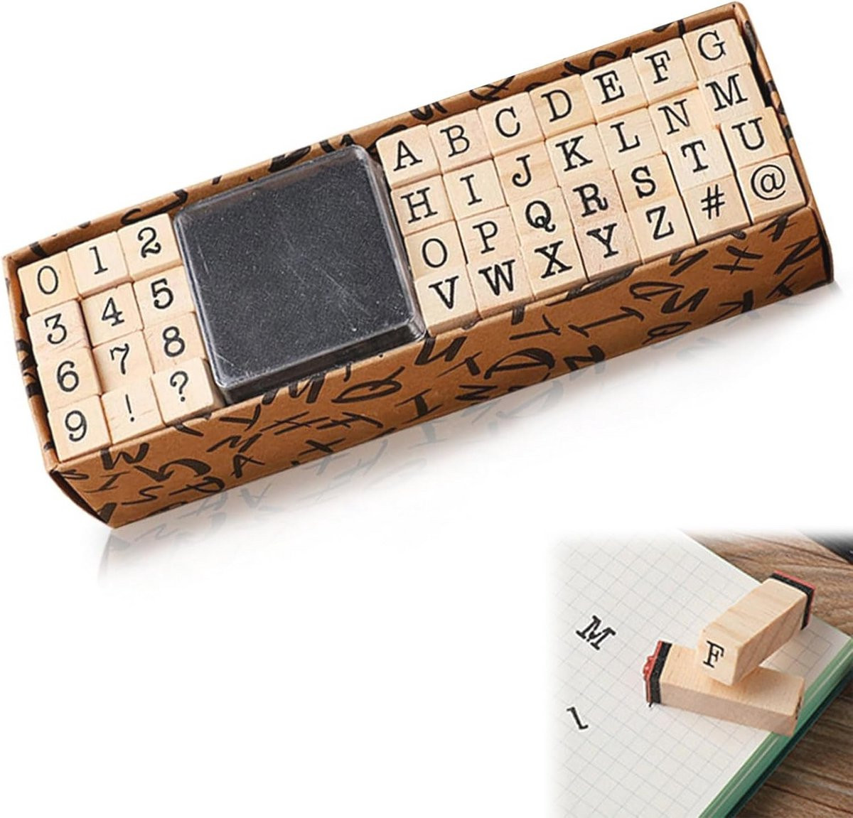 Houten Stempels Set van 40 - Alfabet, Cijfers en Symbolen voor Kunst en Creativiteit