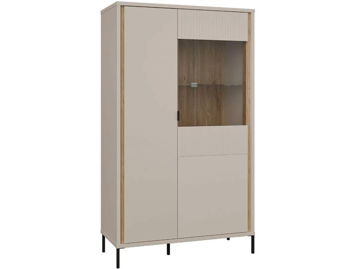 Highboard FORTE Forte Seravel Highboard, Kashmir Beige/Mauvella Eiche opt. Beleuchtung , beige (mauvella eiche, kaschmir beige), B:94,1cm H:160,8cm T:41,5cm, Holzwerkstoff, Sideboards, Highboard, B/H/T 94,1/160,8/41,5 viel Stauraum, Lamellenoptik