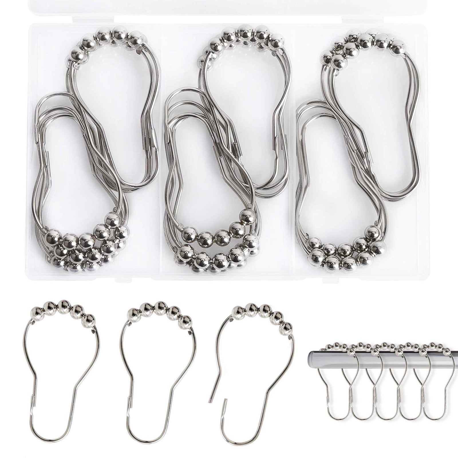Solidchoice Set van 20 metalen douchegordijnringen met glijdend systeem - Zilver