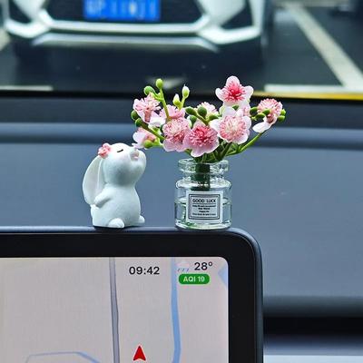Uplift Essentials Car Mounted Bunny Floral Ornament Healing Mini Vase Car Fragrance pink