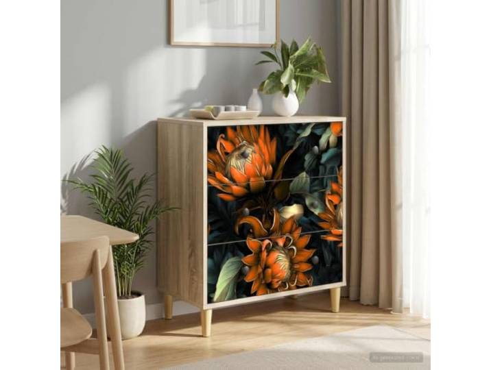 GPWERSDF Kommode LOCHEM Orangenmuster 66x36,5x75 cm Holzwerkstoff Erhöhte Füße, viel Stauraum, dekoratives Orangenmuster, verstärkte Struktur, Holzwerkstoff, vielseitig nutzbar