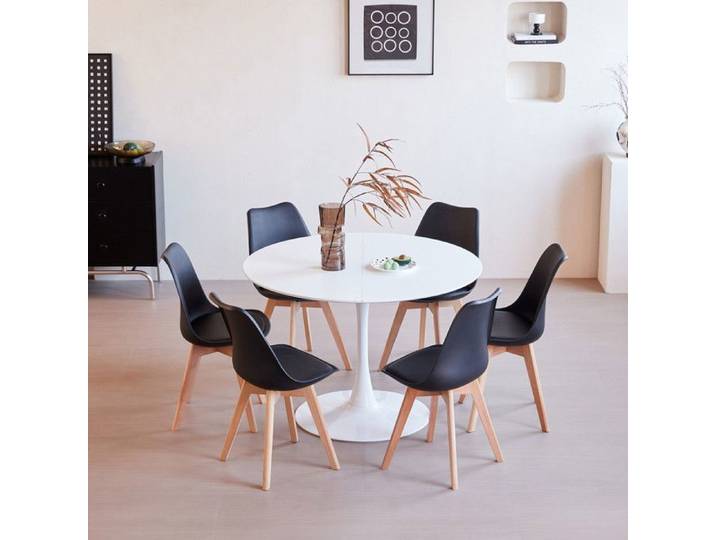 Table à manger ronde - MDF - Blanc - Table scandinave - 4-6 personnes -110cm