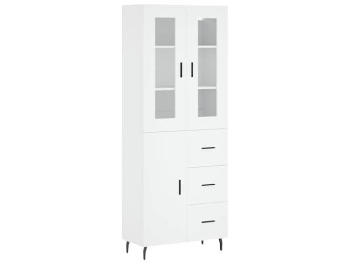 Highboard Weiß 69,5x34x180 cm Holzwerkstoff mit Metallfüßen Mit Wandhalterung, feuchtigkeitsbeständig, glatte Oberfläche, viel Stauraum, Schrauben nicht enthalten