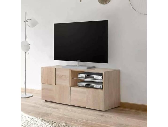 Dmora - Fernsehschrank Trasimeno, Ständer für Wohnzimmerfernseher, Niedriges Wohnzimmer-Sideboard, TV-Ständerbasis, Made in Italy, 122x43 h57 cm, Eiche