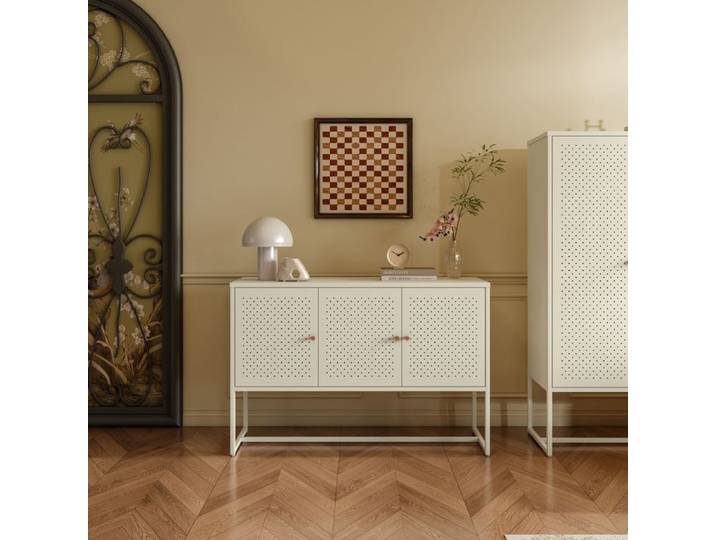 Commode Viitasaari 120 x 40 x 80 cm acier blanc crème