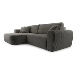 ECKSOFA VIVA Grau Kordstoff mit Schlaffunktion