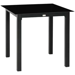 OKWISH Gartentisch Aluminium Schwarz 80x80x74 cm, quadratisch, mit Hartglasplatte, für 4 Personen, mit verstellbaren Fußpolstern