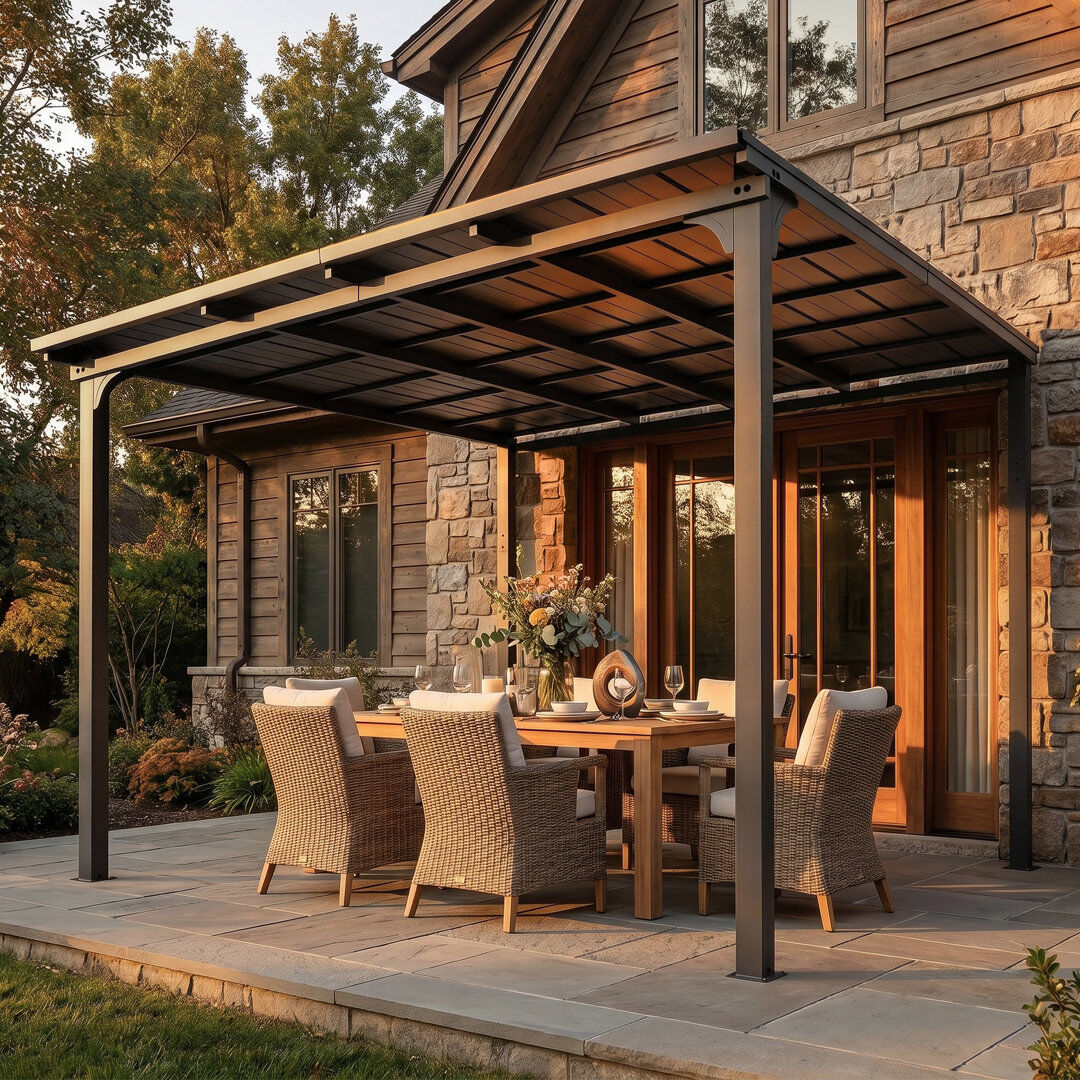 ELEVATE OUTDOORS Belmont Lean To Outdoor Patio Gazebo With Steel Slope Roof,EROMMY Hardtop Wall Mounted Metal Frame Pavilion Black 3m W x 3m D