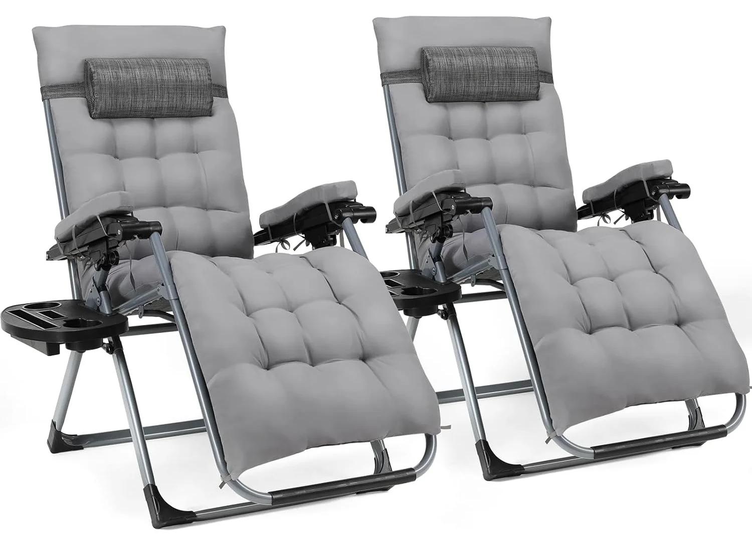 Outdoor Sonnenliege 2er Set - Klappbarer Garten Liegestuhl - 5-fach verstellbar - Mit Matratze - Campingbett - Stabiler Eisenrahmen - 160 cm - Grau