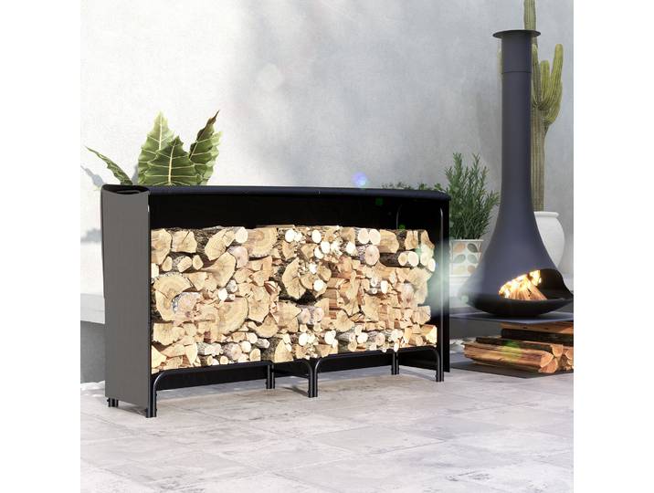Outsunny Étagère à bûches Métal Robuste 180x36x99cm Noir Extérieur