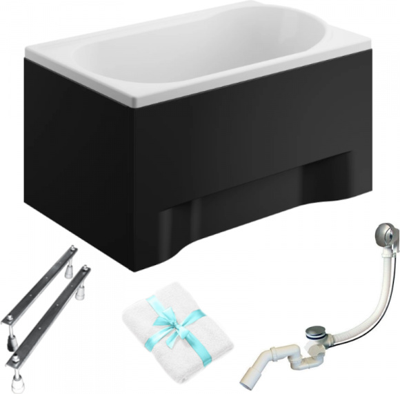 Aqua For You | Polimat Badewanne Mini - 110x70cm - Antibakterielle Beschichtung - Schwarz - Siphon Inklusive - - mit Verkleidung