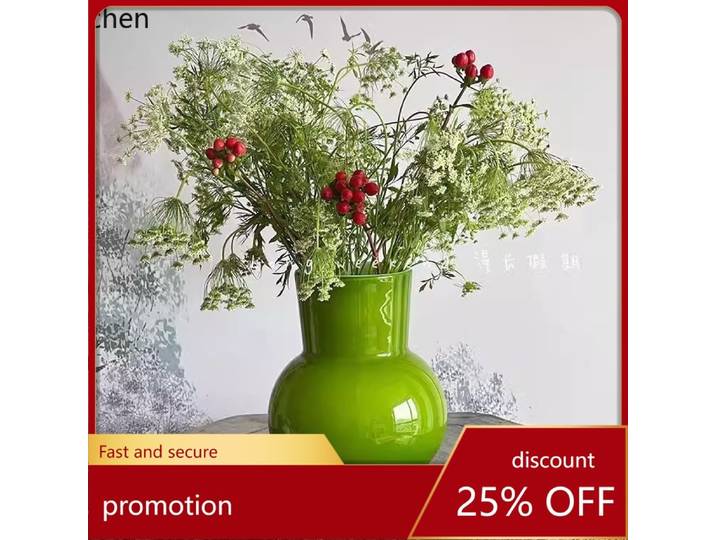 Vase en verre vert rétro YFY - décoration haut de gamme pour salon, ornement de table, vase pour arrangement floral