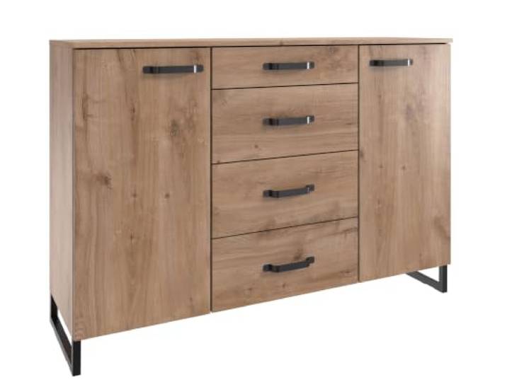 Kombikommode Detroit 135cm Breite Plankeneiche & Raw Steel Grau Stil trifft auf Funktion