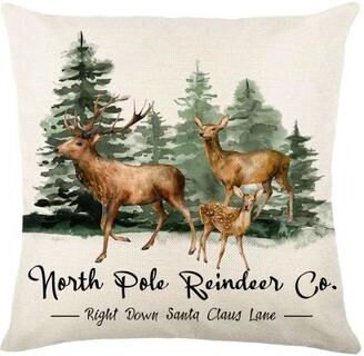 Uplift Treasures Merry Christmas Linen Pillow Cover With Deer And Tree Design 4