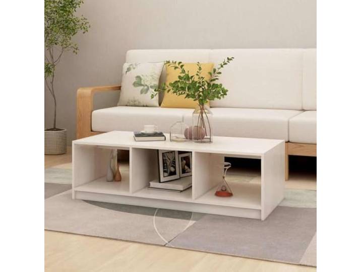 HEFZGDB Couchtisch Weiß 110x50x34 cm Massivholz Kiefer Moderner Beistelltisch mit robuster Tischplatte für Wohnzimmer und Dekoration