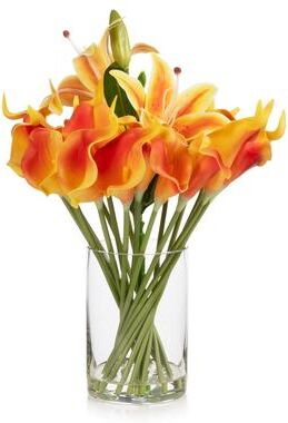 Enova Home Artificial Real Touch Lily Flower Arrangement in Clear Glass Vase with Faux Water for Home Office Decoration - N/A