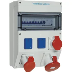 Walther Werke, Baustromverteiler, WAL 6824403 Steckdosenkombination RAL7035 1 CEE-Anbaudose 5x63A Typ 560 (2x, CEE 16/5, CEE 32/5, CEE 63/5, CEE 7/4)