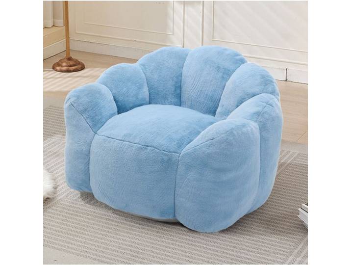 Fauteuil adulte lotus compact - sans montage et facile à déplacer - en tissu peluche - bleu - 47 × 45 × 34 cm