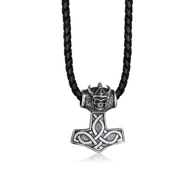 Kette mit Anhänger KUZZOI "Halskette Lederkette Hammer Keltischer Knoten 925 Silber" Gr. 55, silber, Halsketten, Herren, 55, ohne Stein, Silber 925 (Sterlingsilber)