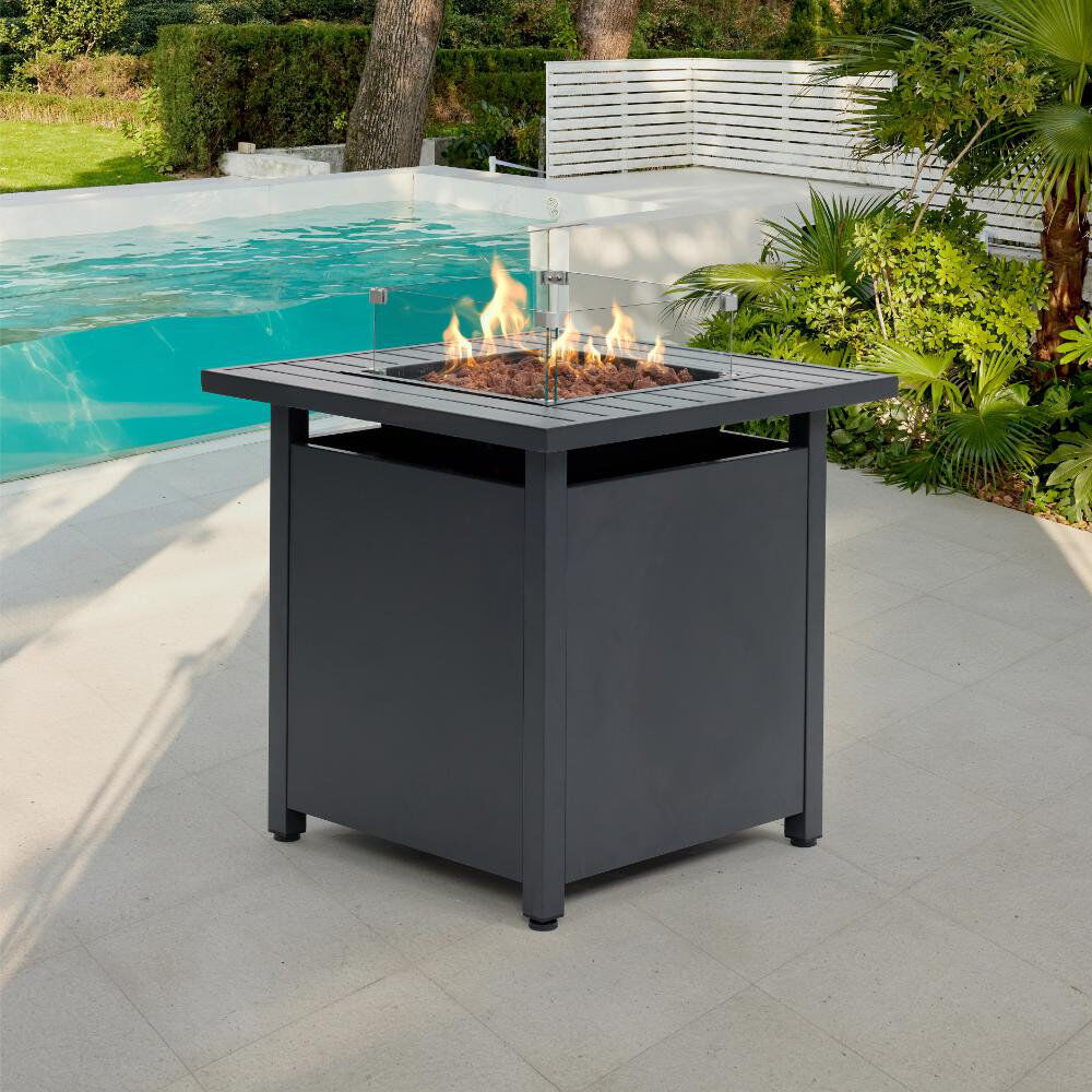 Dakota Fields Catullo Square Steel Propane Smokeless Fire Pit Table with Hidden Fuel Tank Grey 68cm H X 71cm W X 71cm D