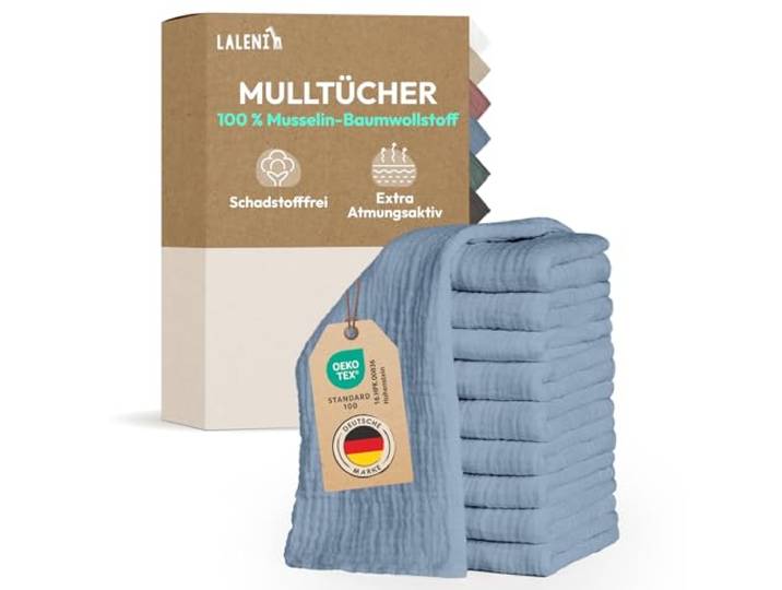 Laleni Spucktücher Baby im 30er Set aus Reiner Baumwolle - schadstofffreie Mulltücher weich 70x70 saugstarke Mussellintücher Baby - Musselin Tuch als Mullwindel waschbare Mulltücher - Blau