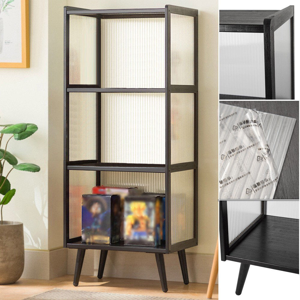 Yunliang e-commerce co., LIMITED Wooden Collectibles Display Cabinet with Doors, Curio Cabinet 3 Tiers Bookcase Black 106.5cm H X 42.5cm W X 33cm D