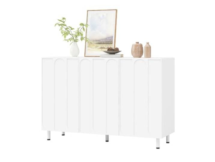 XINGNING Sideboard Mit Wellentüren, Verstellbare Einlegeböden (White + MDF + Particle Board)