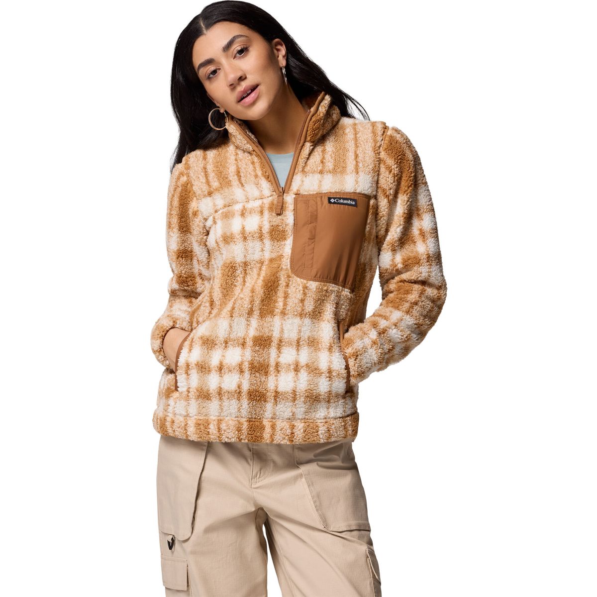 Columbia West Bend 1/4 Zip II camel brown herringplaid (223) L 208573-2085734-223-L