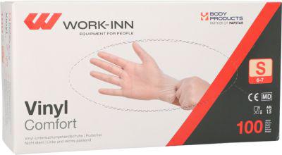 Einmalhandschuhe WORK-INN Comfort, Vinyl, puderfrei, latexfrei, transparent, Größe S, 100 Stück