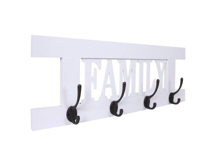 Jamb Wandgarderobe Family Shabby-Look Reinweiß, Weiß, Holz, Paulownia, 60x21x2 cm, Garderobe, Garderobenpaneele