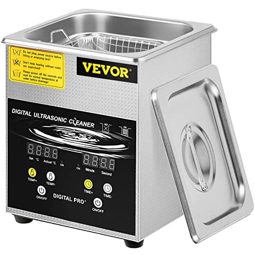 VEVOR Ultrasoonreiniger 2L met verwarming en timer, zilver, roestvrij staal