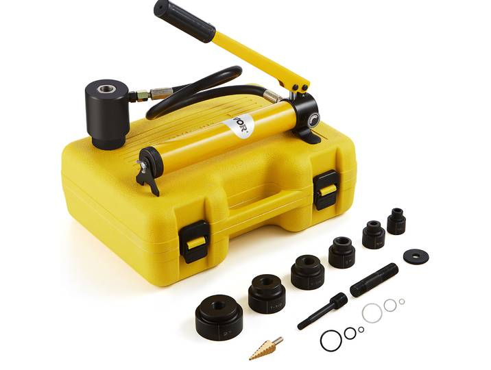 Kit de perforation hydraulique VEVOR Kit de perforation Knockout 10t\, pompe manuelle outil de perforation en acier avec 6 formes de perforation perforation 12\,7\, 19\,05\, 25\,4\, 31\,75\, 38\,1\, 50\,8mm\, cylindre perforateur pompe hydraulique