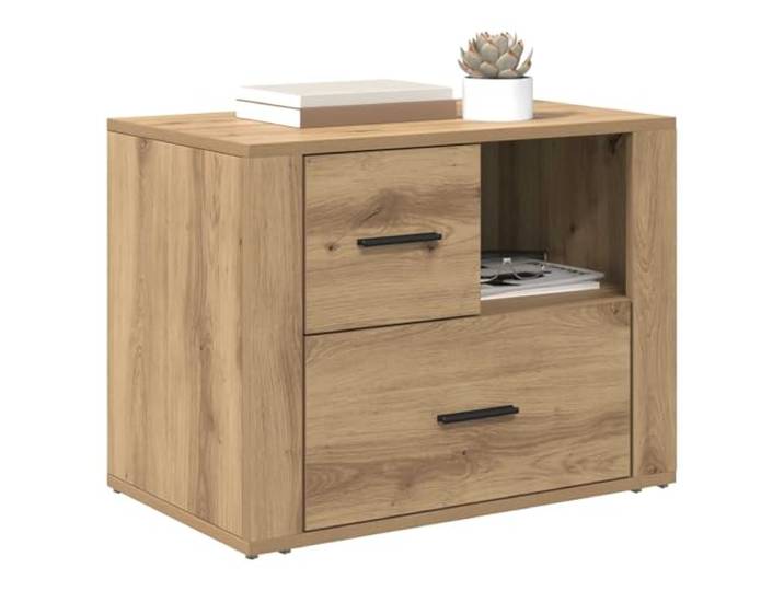 KTHLBRH Nachtschrank Eiche Handwerk 35 x 60 x 50 cm Sperrholz, 2 ausziehbare Schubladen, 1 Einlegeboden, Montage erforderlich