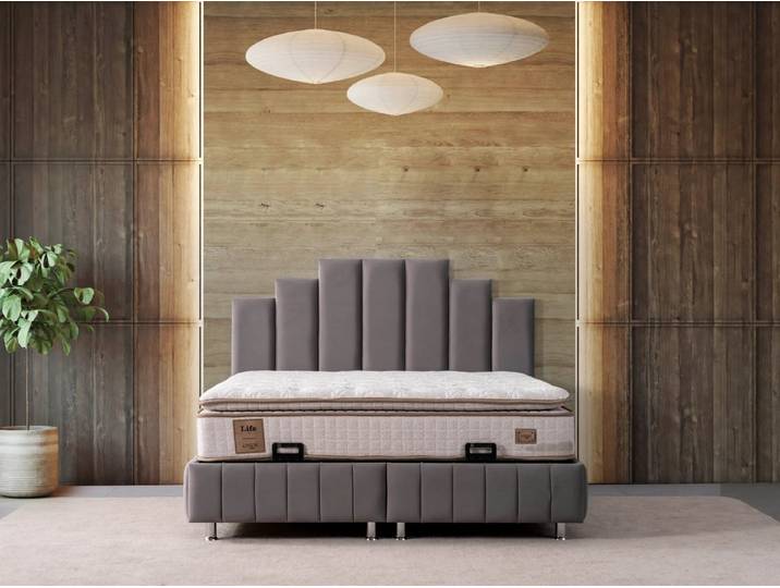 Bermo Home Bettgestell Natura (Set, Natura Boxspring-Bettgestell inkl. gestuftem Kopfteil & Metallfüßen)