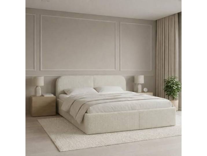 Dekori Möbel BELMI Slim Polsterbett mit Bettkasten, und Holzrahmen, Stauraum, Bouclé-Stoff (Quelle 02 (Creme), 180x200 cm)